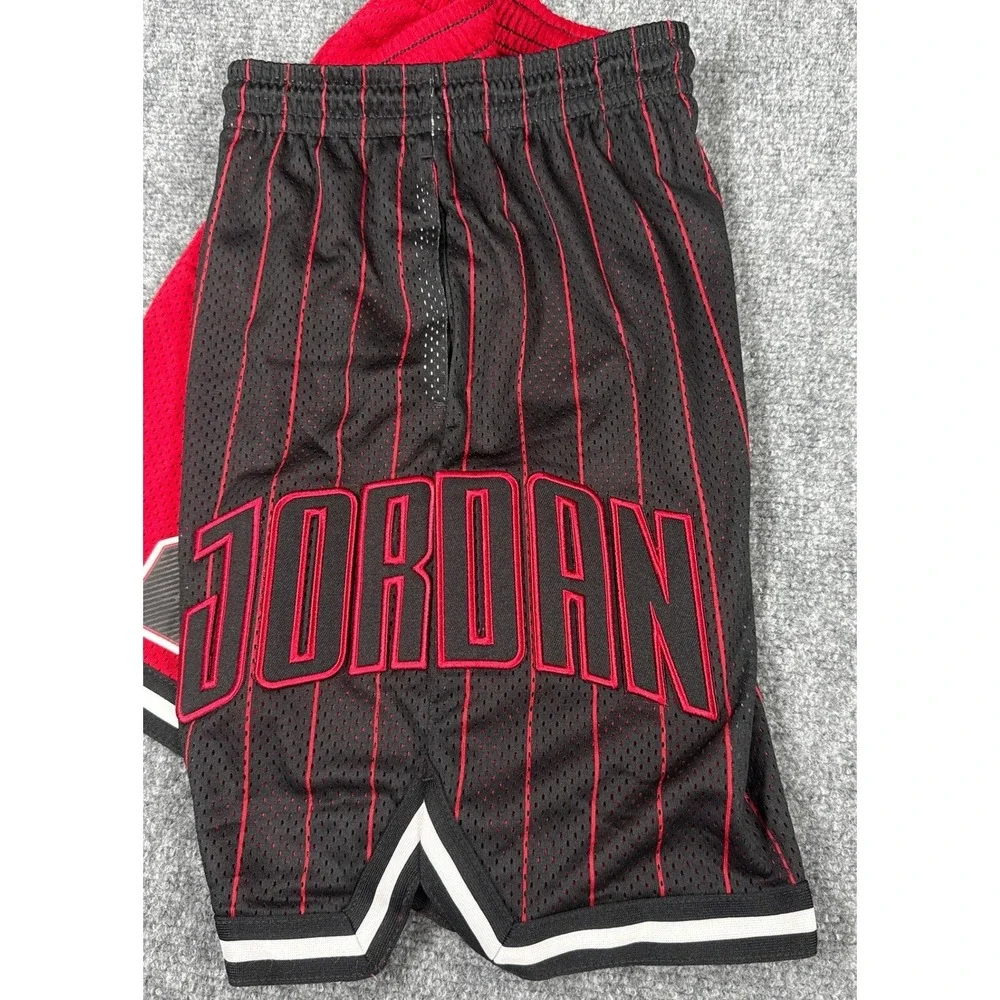 Jordan Boys 8-10Yrs Small Mesh Basketball Shorts Red Black Pinstripe NWT